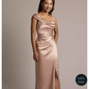 GALINA SIGNATURE One-Shoulder Charmeuse Sheath Dress- Color: SAND- Size: 2